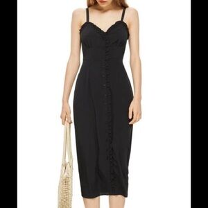 Topshop Black Ruffles Button Down Dress